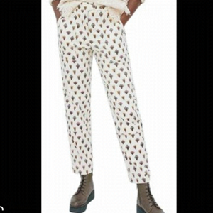 Anthropologie Cream Fleurette Corduroy print pants